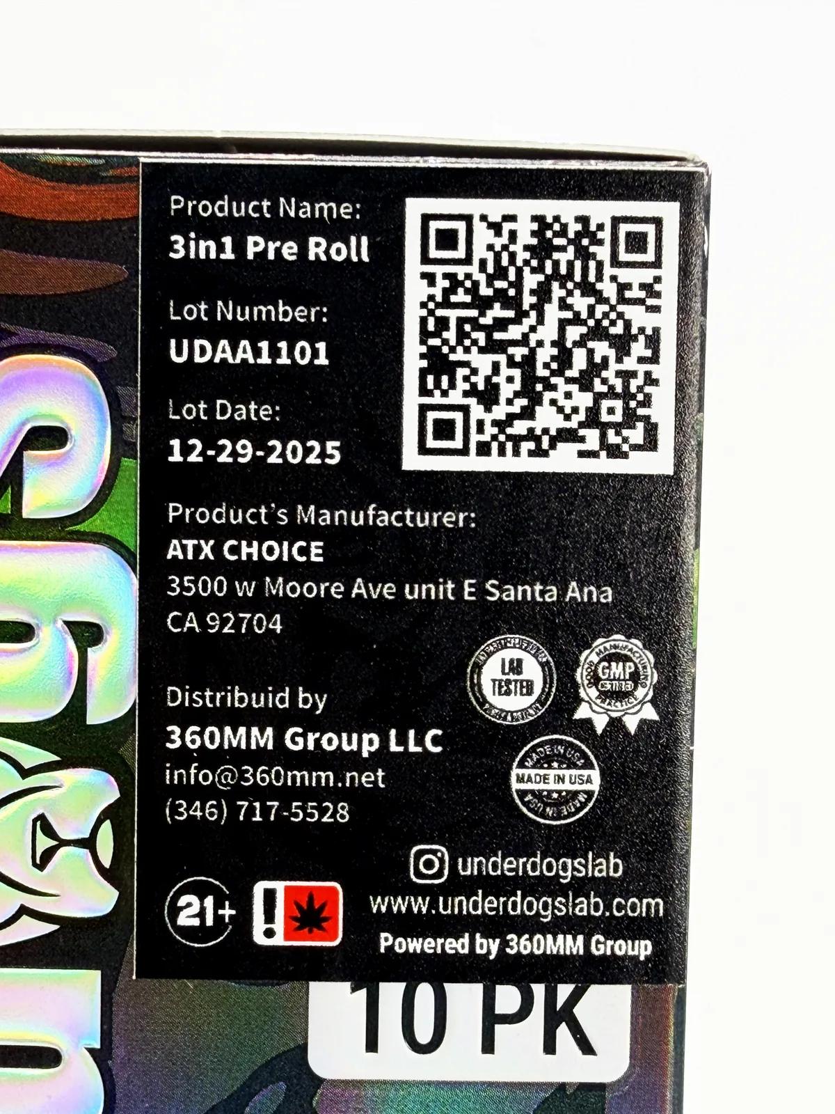 Underdogs 3 In 1 Pre-Roll THC-A Exotic Flower (10pk/bx) (I) — 24K Gold Punch, photo 2 of 24